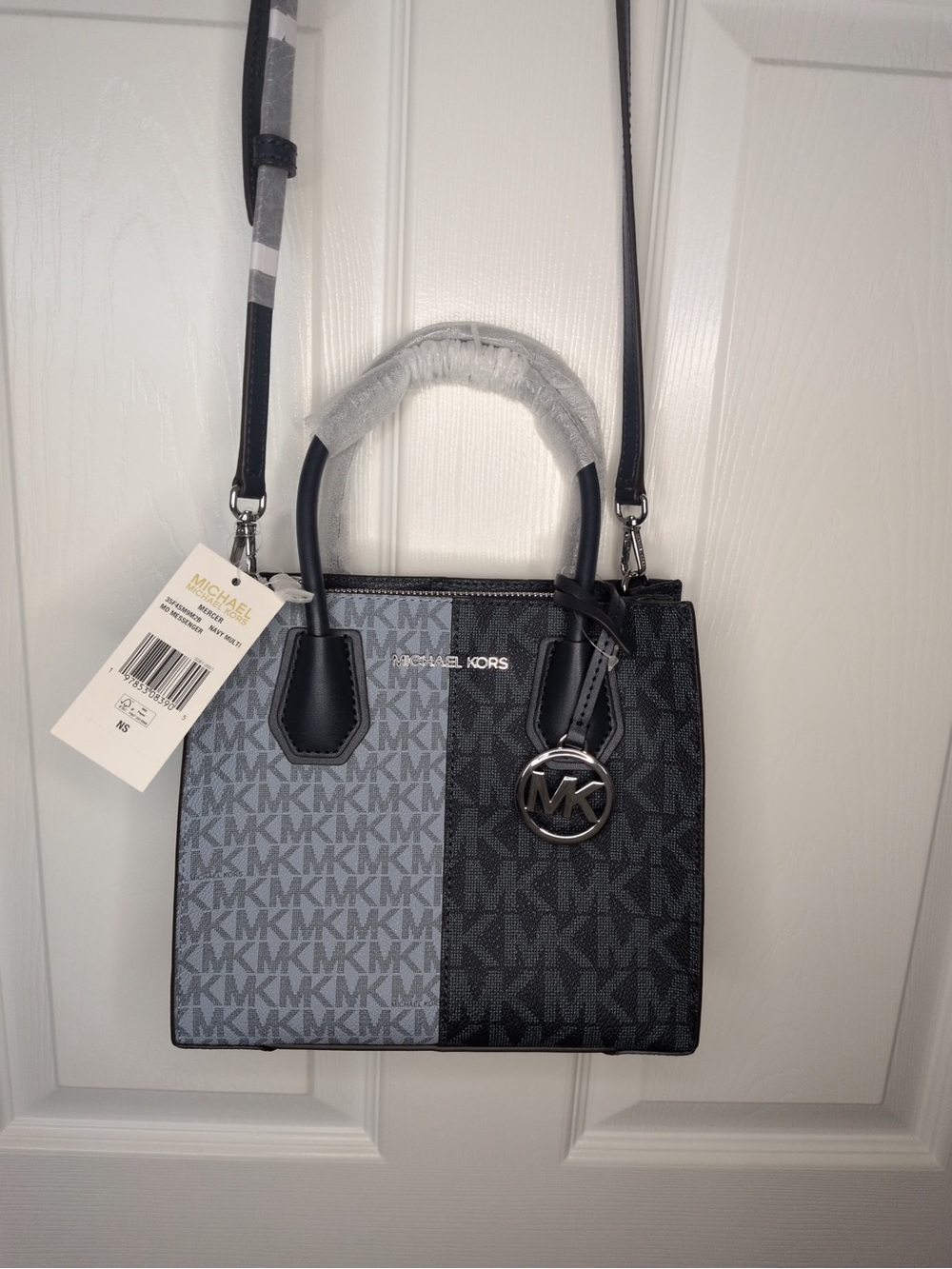 Michael Kors Two-Tone Navy Multi Mercer Signature Crossbody Satchel